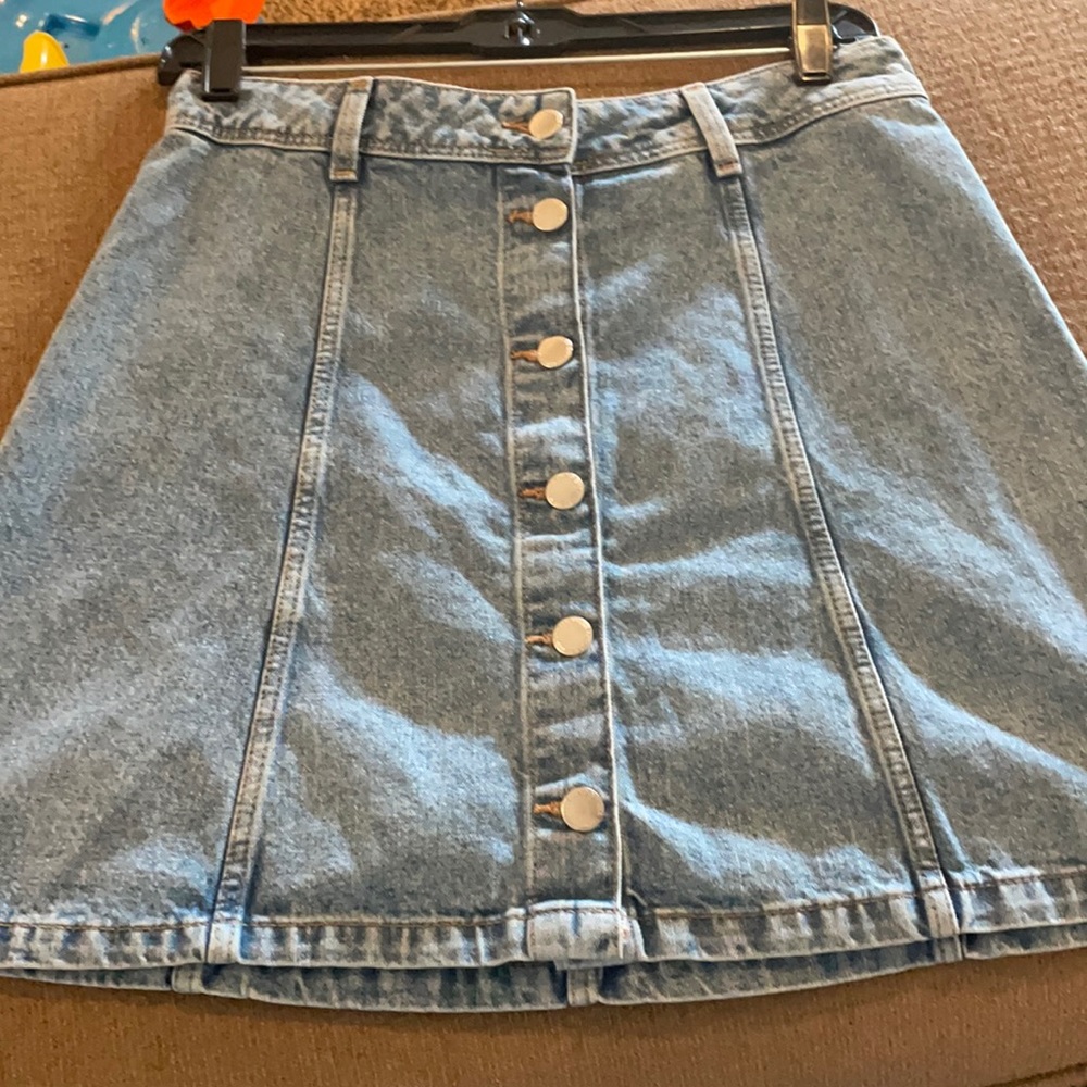 Denim button mini skirt